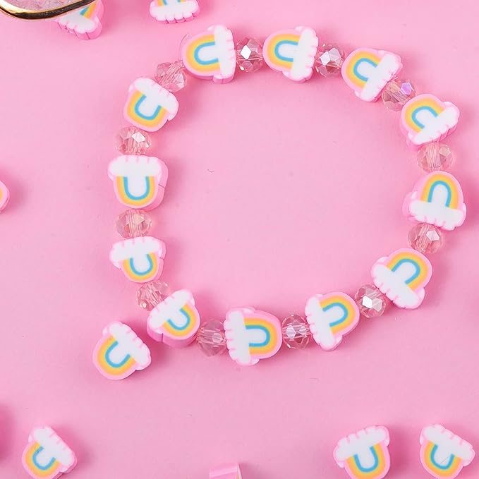 100pcs Pink Rainbow Polymer Clay Spacer Beads - Image 7