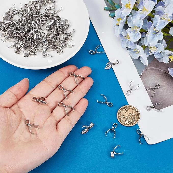 PH PandaHall Pinch Clip, 100 Pieces 304 Stainless Steel Pinch Clip Bail Clasp - Image 3