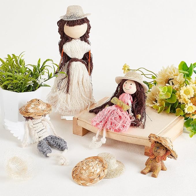 AHANDMAKER 30 Mini Straw Hats Craft Doll Hats Ornaments Woven Caps - Image 4