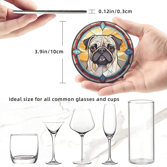 Drink Coaster Set of 6, Pug Dog Mom Lover Gift, Leather Drink Coasters - Image 3