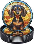 Drink Coaster Set of 6, Dachshund Dog Mom Lover Gift, Leather Drink Coasters - Image 2
