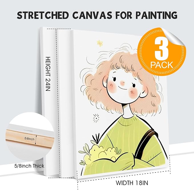 ESRICH Stretched Canvas for Painting 18x24 Inch, Triple Primed Acid-Free Cotton - Image 2