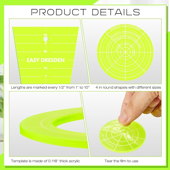5 Pcs Acrylic Quilting Template Ruler 10 Inch Dresden Plate Template - Image 3