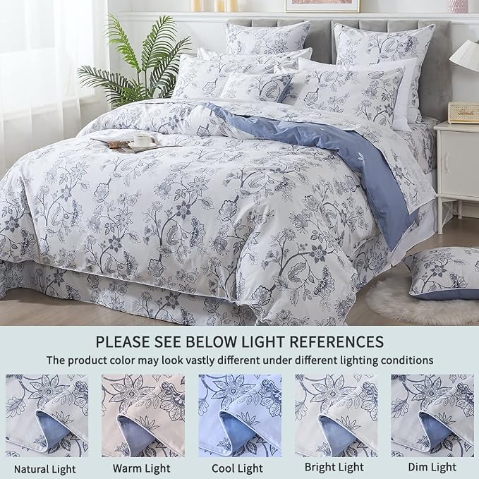 FADFAY Duvet Cover Set Queen Floral Bedding Percale Cotton 600 TC Classical - Image 5