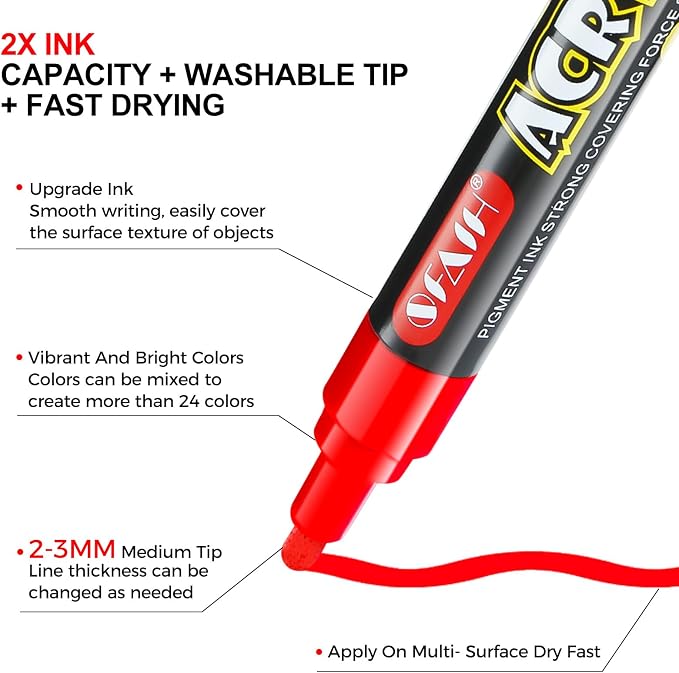 SFAIH Acrylic Creative Markers - 3mm Replaceable Nibs 8 Colors - Image 5