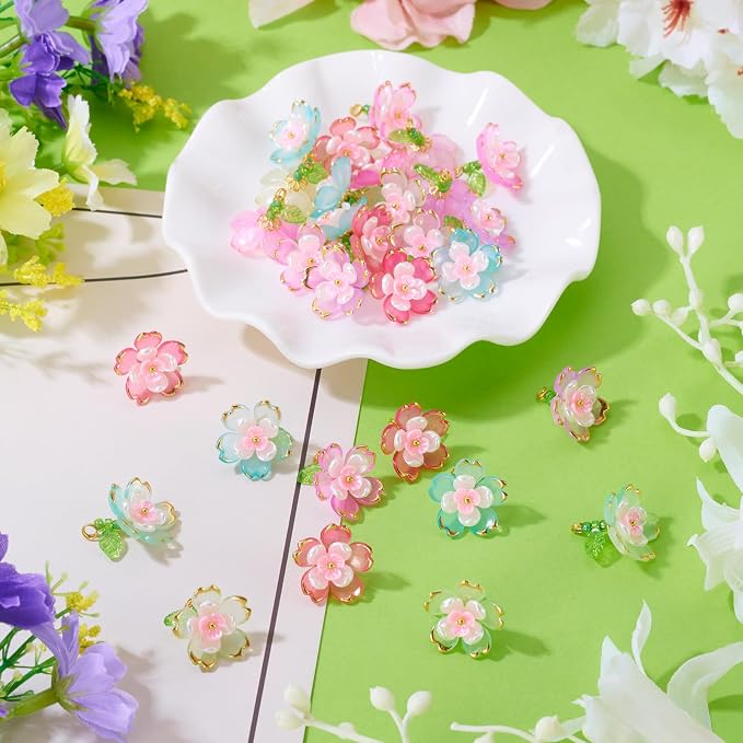 FASHEWELRY 30Pcs Transparent Acrylic Glass Flower Charms 18mm Colorful - Image 7