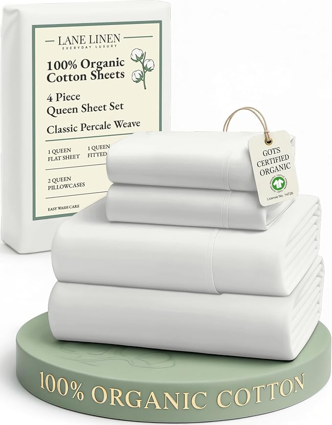 LANE LINEN 100% Organic Cotton Queen Sheet Set, Soft Percale Weave, Deep Pocket by LaneLinen