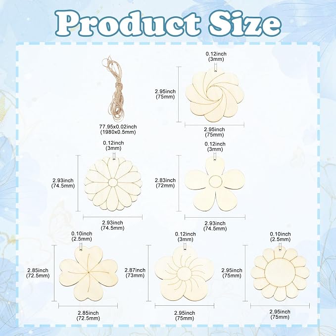 60 pcs 6 Styles Spring Flower Theme Undyed Wood Cutout Charms Sunflower Cherry - Image 2