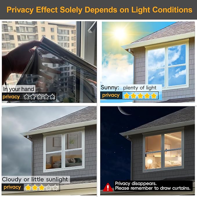 Window Privacy Film One Way Daytime Privacy Static Cling Sun Blocking Anti UV - Image 5