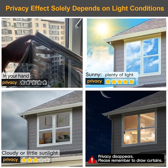 Window Privacy Film One Way Daytime Privacy Static Cling Sun Blocking Anti UV - Image 5