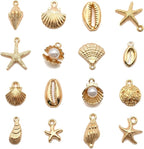 16Pcs Gold Metal Shell Charms, 16 Styles Summer Beach Seashell Pendants by Unknown