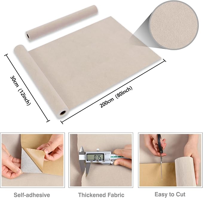 CRE8TIVE Beige White Velvet Wallpaper Peel and Stick 12"x80" Felt Drawer Liner - Image 8