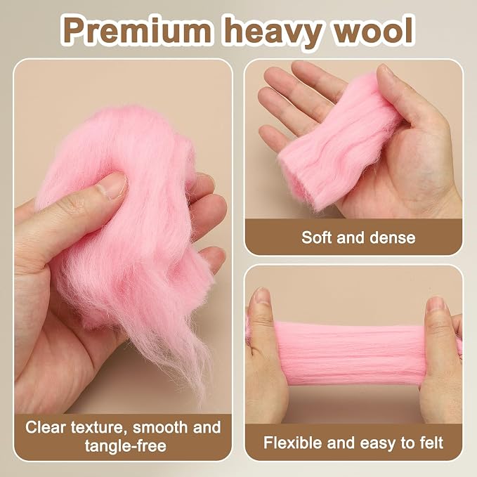 uxcell 3.53oz Wool Roving Yarn, Needle Felting Wool Fiber DIY Craft Needle Wet - Image 3