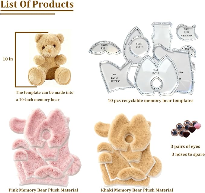 10 Inch Memory Bear Quilting Templates & Sewing Patterns - Image 5