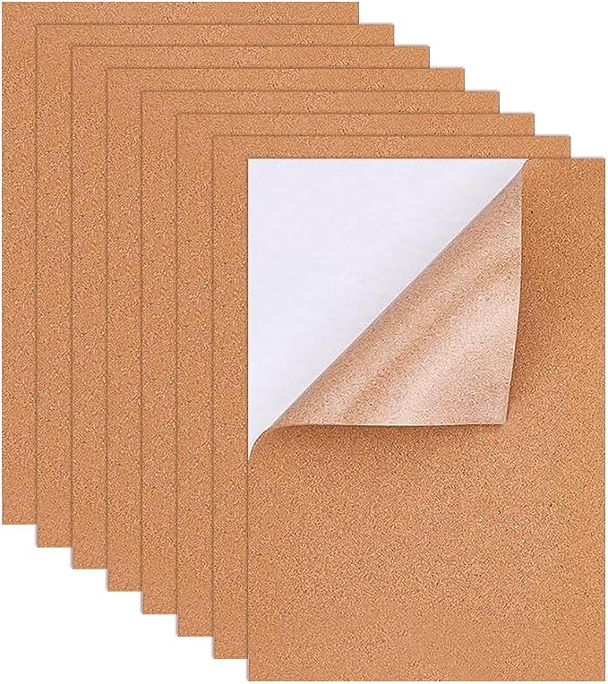 BENECREAT 8 Pack 8.3" x 11.8" Self-Adhesive A4 Size Cork Sheets Rectangle by BENECREAT