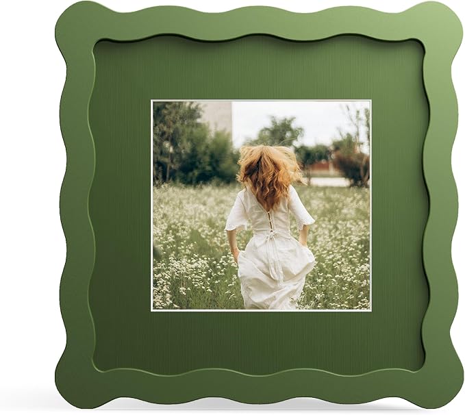 6x6 Picture Frame with Mat for 4x4, Wavy Edge Wooden Real Glass Photo Frame for by THKRLOF