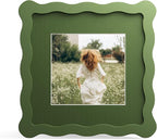 6x6 Picture Frame with Mat for 4x4, Wavy Edge Wooden Real Glass Photo Frame for by THKRLOF