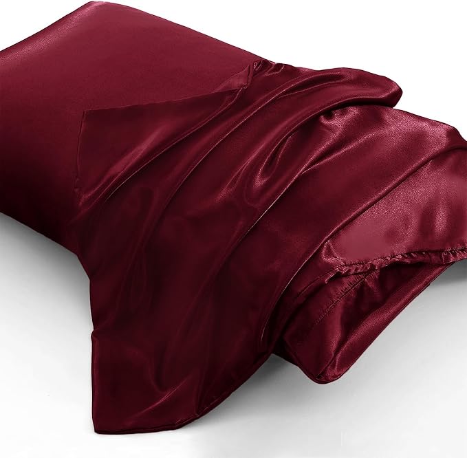 Aormenzy Satin Pillow Cases for Women Standard Size Set of 2, Burgundy Satin - Image 3