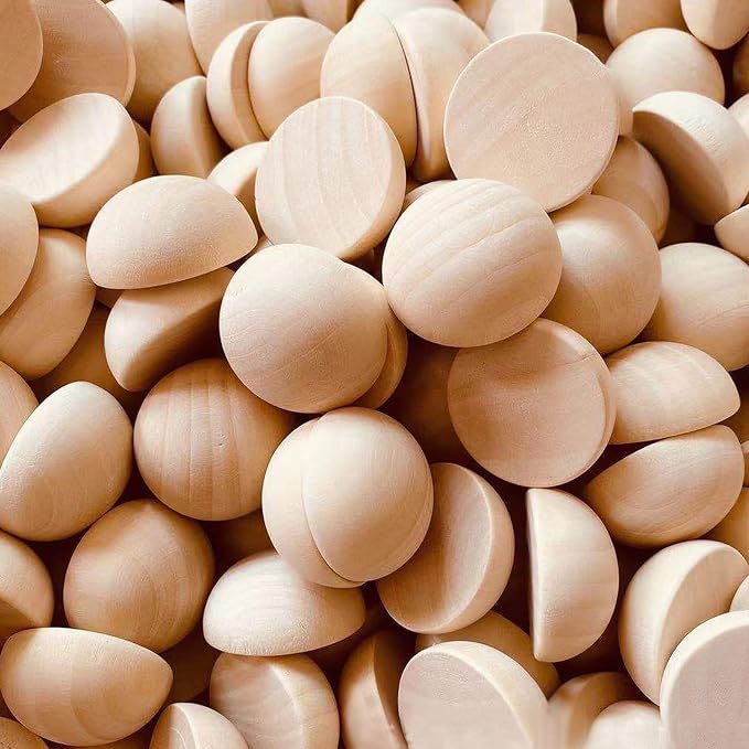 100pcs Half Wood Balls Unfinished Natural Half Ball Split Wood Balls by hesmartly