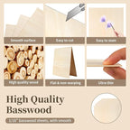 Balsa Wood, Plywood Sheet, Unfinished Basswood Blank, 12×12×1/16 in, Paint; - Image 4