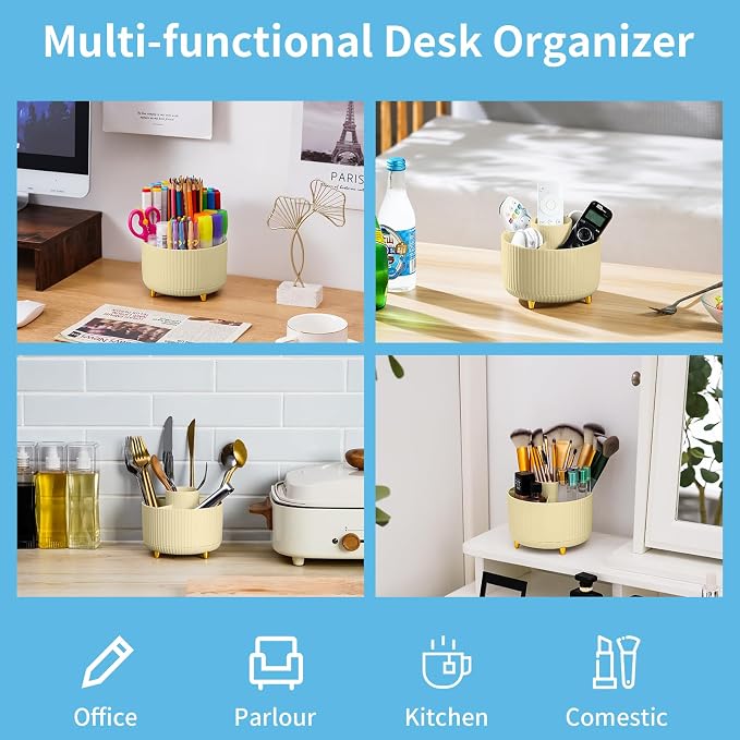 Marbrasse Desk Organizer, 360-Degree Rotating Pen Holder, Desk Organizers and - Image 2
