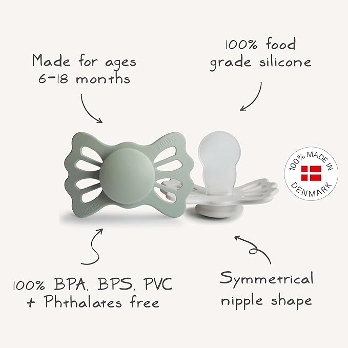 FRIGG Lucky Symmetrical SilkySoft Silicone Baby Pacifier | Made in Denmark | BPA-Free (Blush/Cedar, 6-18 Months)