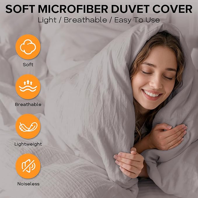 Cozyide Light Grey Twin Duvet Cover, 2 Pieces Bedding Duvet Covers, Soft - Image 4