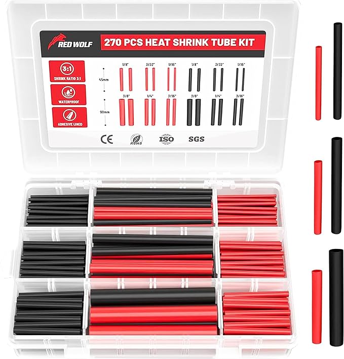 RED WOLF Waterproof Red and Black Heat Shrink Tubing Kit 270PCS, 3:1 Shrinkage by REDWOLF