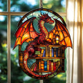 Books and Dragon Acrylic Suncatcher Stained Glass Effect Window Car Hanging by AVAGAN