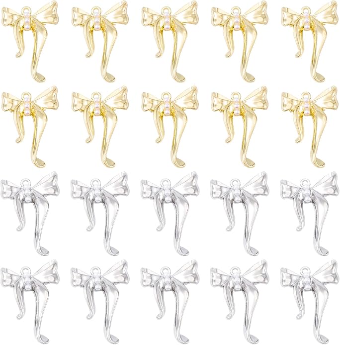 FASHEWELRY Alloy Bowknot Charms Links Golden Bow Tie Connector Charms Metal Bow by FASHEWELRY