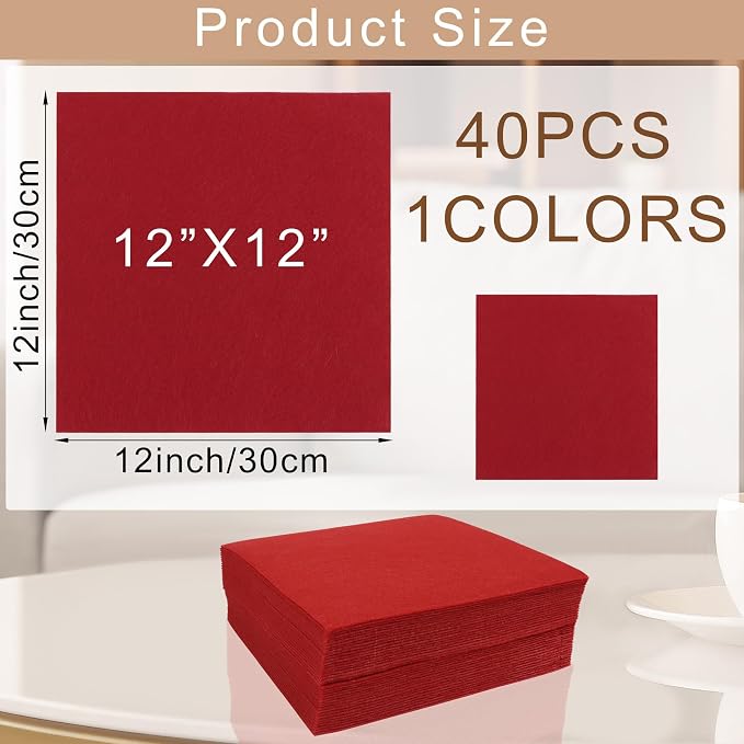 40 Pcs Stiff Felt Fabric Sheet for Crafts, 1mm Thick and 12”x12”Red Felt Fabric - Image 2