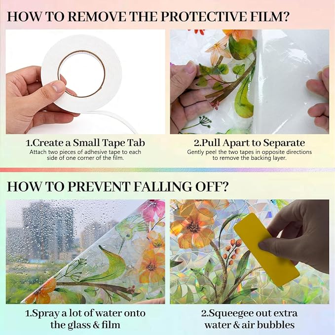 Window Privacy Film Stained Glass Window Film Static Cling Suncatcher UV - Image 8