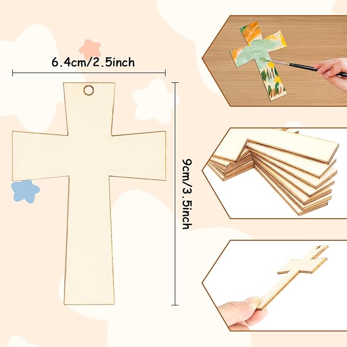 40Pcs Crosses Unfinished Wooden Gift Ornaments DIY Craft Activity Paintable - Image 2
