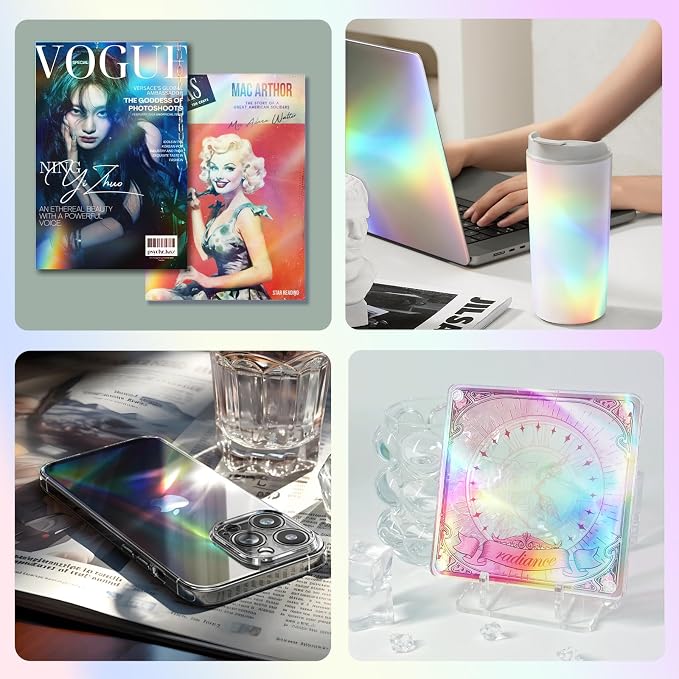 36 Sheets Holographic Laminate Sheets Clear Self Adhesive Sticker Paper | - Image 6