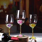 Simcat Handmade Painted Enamel Flower Glass Wine Glasses Transparent Refined - Image 3
