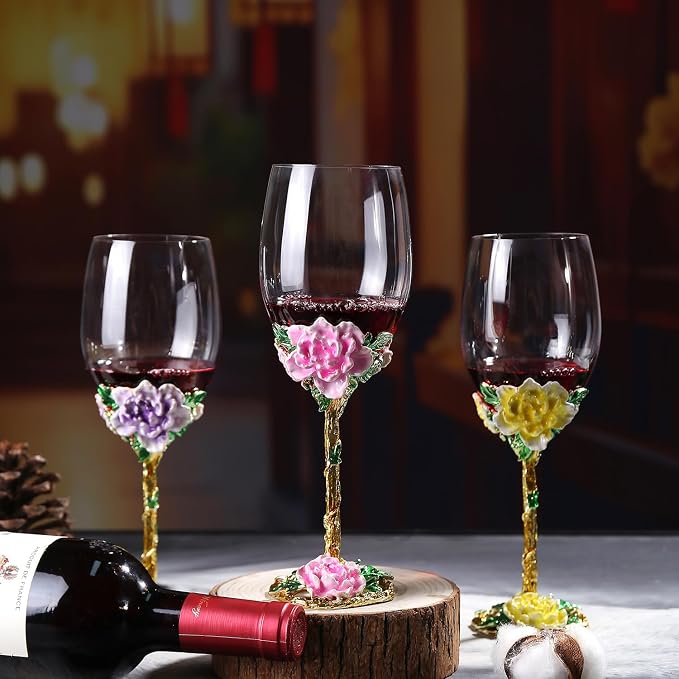 Simcat Handmade Painted Enamel Flower Glass Wine Glasses Transparent Refined - Image 3