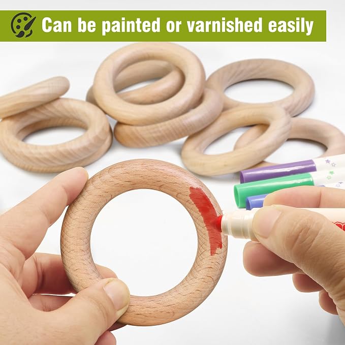 FoDau770 5pcs Natural Beech Wooden Rings, Unfinished Solid Wood Rings Heavy - Image 6