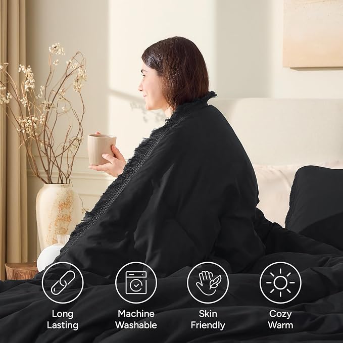 Andency Black Comforter Set California King, 3 Pieces Boho Tassel Lightweight - Image 4