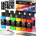 Nicpro 12 Colors Fabric Paint, Permanent Soft Fabric Paint Set by Nicpro