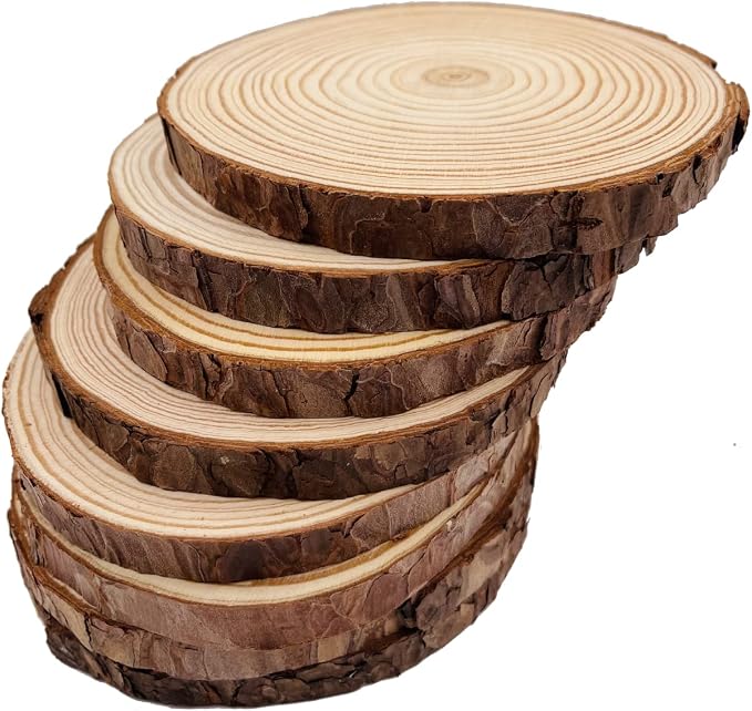 Unfinished Natural with Tree Bark Wood Slices 8 Pcs 5.5-6 inch Disc Coasters - Image 2