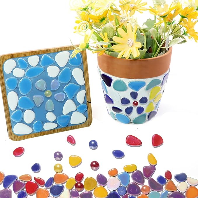 1.1 LB Ceramic Mosaic Tiles for Crafts Bulk, Mosaic Making Supplies, Iridescent - Image 7