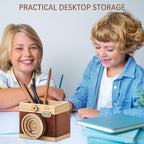 Vintage Wooden Camera Pencil Holder – Retro Desk Organizer - Image 5