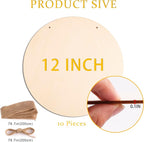 10Pcs 12 Inch Wood Circles for Crafts, Unfinished Wood Blank Wooden Door Hanger - Image 2