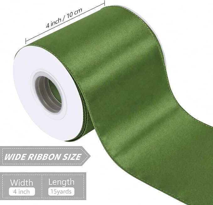 Spring Moss 4 Inch Continuous 15 Yards Satin Wired Ribbon - Image 2