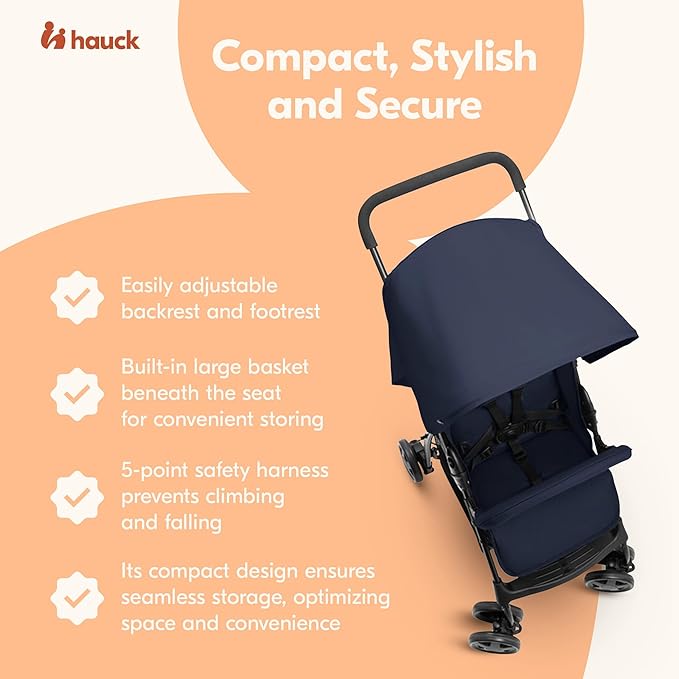 hauck Lightweight and Compact Travel Baby/Toddler Foldable Stroller, Sport, Dark Blue