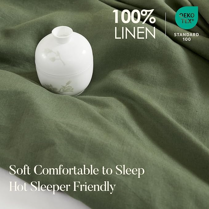 DAPU 100% Linen Olive Green Duvet Cover Set - Image 2