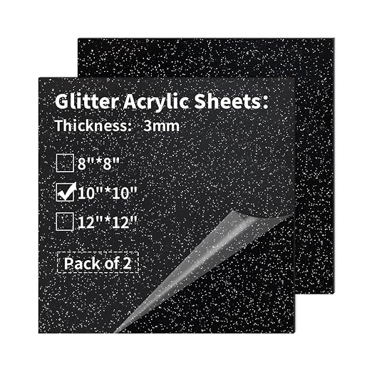 2 PCS 10 x 10 inch Glitter Colored Plexiglass Acrylic Sheets by gdhwcxl