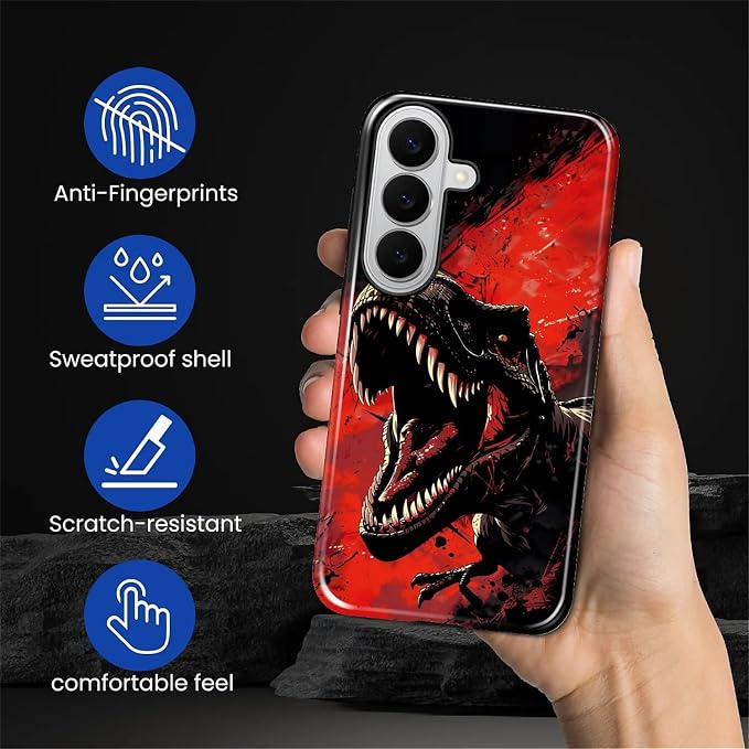 for Samsung Galaxy S26 Case, Cool Dinosaur Red Black Pattern Glossy 2 in 1 - Image 6