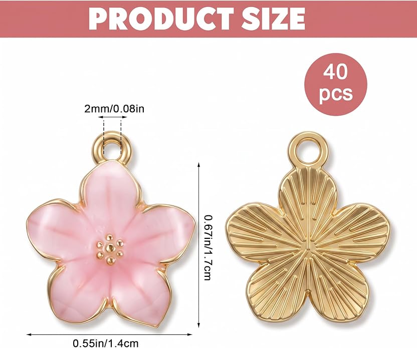 40 Pcs Gold Plated Enamel Cherry Blossoms Decor Small Flower Enamel Charms Cute - Image 2