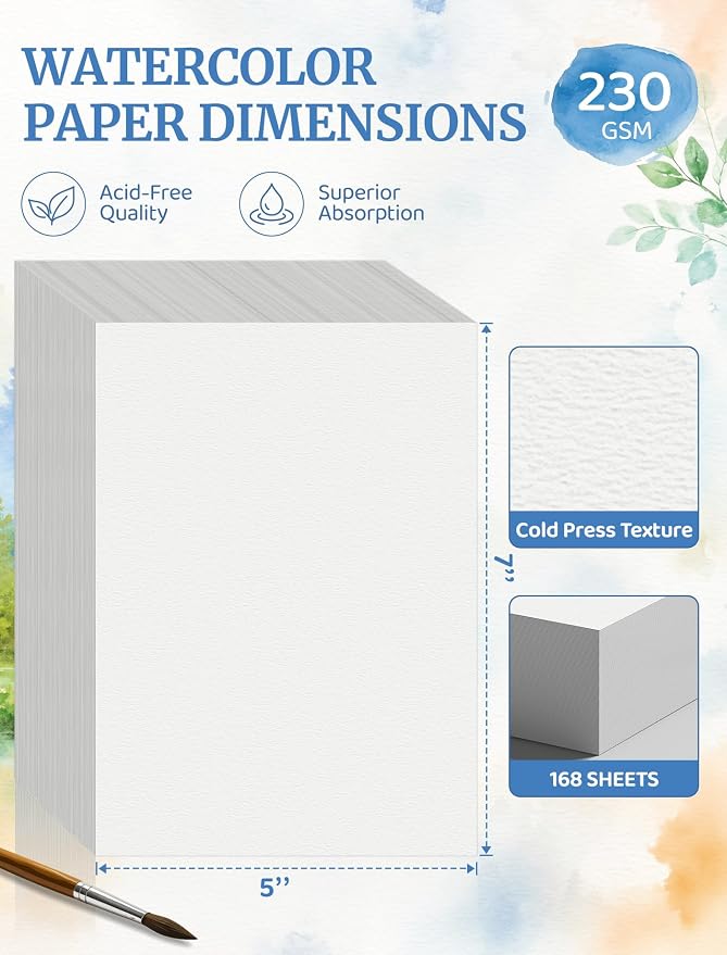 168 Sheets 5x7 Watercolor Paper Bulk, Cold Press Watercolor Paper 5x7, 110 - Image 2